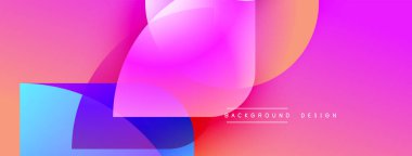 Soyut, enerjik bir arkaplan. Üst üste binen şekiller dinamik görsel efekt yaratır. Pembe, mavi, mor renkler kompozisyona hakim. Modern tasarım ögesi.
