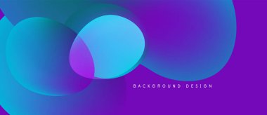 Soyut gradyanlar harmanlanarak canlı dairesel formlar oluştururlar. Mor, mavi renkler modern estetik sunarak tasarıma hakim..