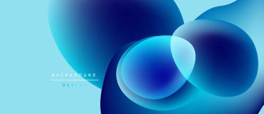 Soyut mavi arkaplan. Üst üste binen daireler dinamik görsel efekt yaratır. Modern tasarım elementleri teknoloji ve yenilik öneriyor. Yumuşak eğimler derinliği artırır.