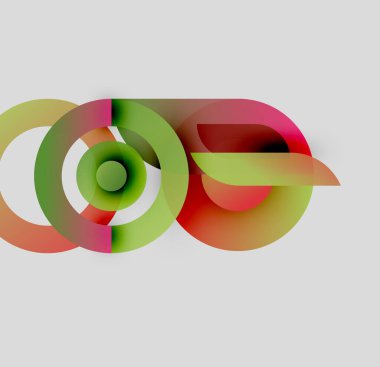 Soyut renkli çemberler dinamik görsel efektler yaratıyor. Gradyan renkler harmanlanarak modern tasarım elementini oluşturur. Pürüzsüz şekiller hareketi işaret eder.