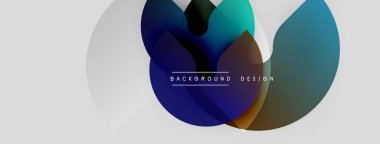 Soyut şekiller örtüşüyor, canlı renk değişimleri yaratıyor. Beyaz arkaplan karşıtlık ve modern tasarım ögesi sağlar.
