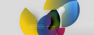 Soyut renkli şekiller örtüşür, dinamik görsel kompozisyon yaratır. Beyaz arka plan canlı renkleri, modern tasarım estetiğini arttırır..