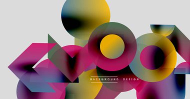 Soyut renkli şekiller örtüşür, dinamik görsel kompozisyon yaratır. Gradyan renkler harmanlanır, modern arkaplan tasarımı oluşturulur.