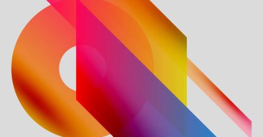 Soyut renkli şekiller örtüşür, dinamik görsel kompozisyon yaratır. Gradyanlar canlı renkleri harmanlıyor, hareket ve enerji öneriyor..