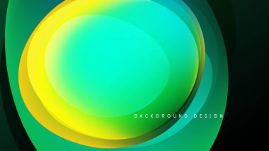 Soyut, enerjik katmanlar dairesel bir tasarım yaratır. Yeşil, sarı renkler koyu arkaplana karşı harmanlanır. Modern estetik.