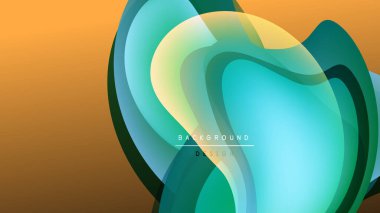 Soyut katmanlar akış biçimi yaratır. Renkler karışıyor, dinamik görsel deneyim sunuyor. Arkaplan karanlık, parlak şekiller zıt..