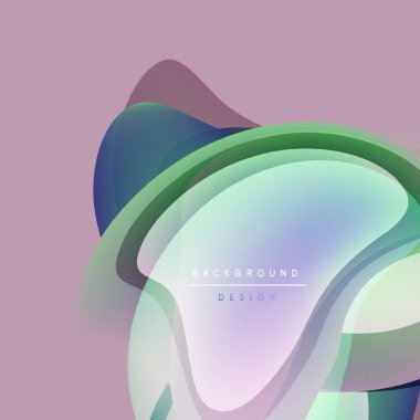 Soyut sıvı şekilleri örtüşür ve yumuşak eğimler yaratır. Pastel renkler dizaynın baskın renkleri, metin arkaplan tasarımı görünür. Minimalist estetik.