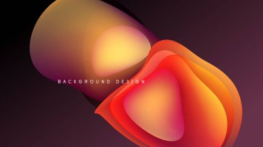 Soyut sıvı şekilleri örtüşür ve canlı renk değişimleri yaratır. Sıcak tonlar koyu arkaplanda baskın gelir. Modern tasarım ögesi.