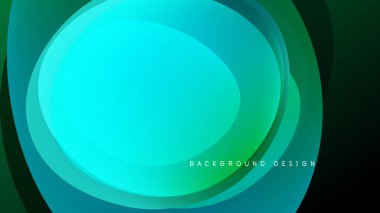 Soyut katmanlı şekiller, turkuaz yeşil renkler, pürüzsüz eğimler. Modern tasarım ögesi, koyu arkaplan karşıtlık yaratır. Minimalist estetik.