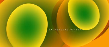 Soyut tasarım özellikleri üst üste biniyor. Renkler sarıdan yeşile, turuncu renkler baskın. Modern, dinamik kompozisyon.