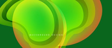 Soyut akışkan şekiller, canlı yeşil turuncu renkler. Modern tasarım, pürüzsüz gradyanlar dinamik görsel efekt yaratır. Arkaplan dokusu.