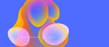 Mavi arka planda soyut renkli şekiller çakışıyor. Gradyan renkler modern görsel efekt yaratır. Tasarım değişken, dinamik.