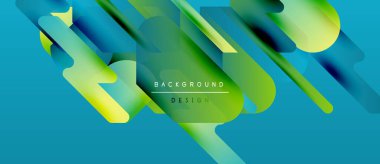 Soyut gradyan şekiller çakışıyor. Canlı maviler, yeşiller, sarılar dinamik kompozisyon oluşturur. Arka planlar için modern tasarım ögesi.