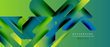 Soyut geometrik şekiller çakışıyor. Canlı yeşil, mavi renkler dinamik kompozisyon yaratır. Arka planlar için modern tasarım ögesi.