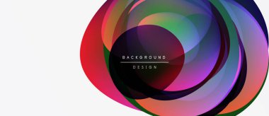 Soyut renkli katmanlar dinamik dairesel tasarım yaratır. Canlı renkler harmanlanarak modern arkaplan ögesini oluşturur. Minimalist metin mevcut.