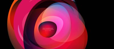 Soyut canlı katmanlar dinamik bileşim yaratır. Pembe, mor, mavi renkler kusursuz bir şekilde harmanlanarak dairesel şekiller oluşturuyor. Modern tasarım ögesi.