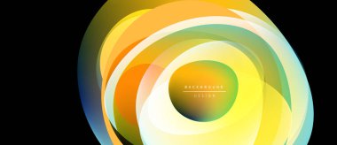 Soyut katmanlar canlı dairesel tasarım yaratır. Sarılar, portakallar, maviler güzelce harmanlanır. Dijital projeler için modern arkaplan ögesi.