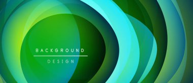 Soyut katmanlı daireler, canlı yeşil, mavi renkler. Metin, dairesel biçimdeki arkaplan tasarımını okur. Modern, dinamik görsel.
