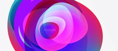 Soyut, enerjik çemberler çakışıyor ve renkli katmanlar oluşturuyor. Modern tasarım metin arkaplanı, tasarım içerir. Düzen eğimleri kompozisyona hakim.