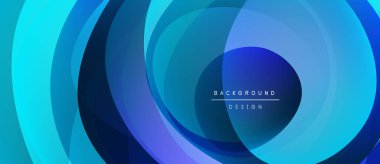 Soyut mavi katmanlar dairesel desen oluşturur. Derece gölgeleri derinliği, modern estetiği gösteriyor. Minimum metin arkaplan tasarımı okur.