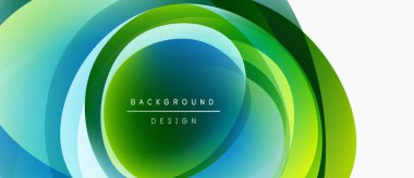 Soyut katmanlar canlı dairesel tasarım yaratır. Yeşil, mavi renkler harmanlanarak modern arkaplan elementini oluşturuyor. Metin arkaplan tasarımı okur.