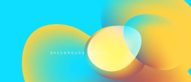 Soyut enerjik tasarım. Üst üste binen daireler değişim etkisi yaratır. Mavi, sarı, turuncu renkler kompozisyona hakim. Modern estetik.