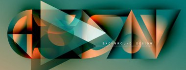 Soyut geometrik bileşim. Teal, turuncu renkler karışıyor, dinamik görsel etki yaratıyor. Modern tasarım elementleri katmanlı şekiller sunar.