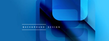 Soyut mavi katmanlar dinamik arkaplan oluşturur. Geometrik şekiller üst üste binerek modern tasarımı oluşturur. Gradyan etkisi derinlik ve görsel ilgi ekler..