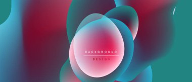 Soyut akışkan şekiller harmanlanır ve canlı gradyanlar oluşturur. Renkler mordan maviye kayarak dinamik bileşim oluşturur. Modern tasarım ögesi.