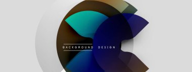 Soyut tasarım özellikleri üst üste binen renkli daireler. Gradyan gölgeler dinamik görsel efekt yaratır. Modern arkaplan ögesi.