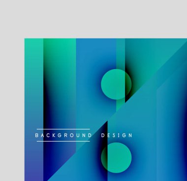 Soyut geometrik bileşim. Mavi gradyanlar, daireler, dikdörtgenler modern görsel efektler yaratır. Minimalist tasarım, canlı renkler.