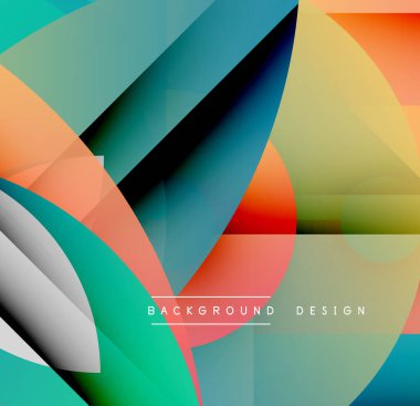 Soyut geometrik şekiller örtüşüyor, canlı renk eğimleri yaratıyor. Modern tasarım pürüzsüz geçişler, dinamik bileşimler içerir.