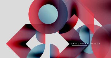 Soyut geometrik şekiller çakışıyor. Kırmızı, mavi, beyaz renkler dinamik kompozisyon oluşturur. Arka planlar için modern tasarım ögesi.