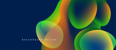 Soyut sıvı şekilleri örtüşür ve canlı renk değişimleri yaratır. Mavi arka plan, dinamik görsel efekti arttırır. Modern tasarım ögesi.