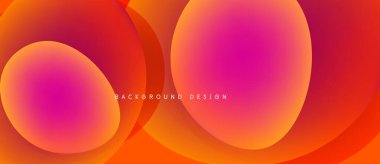 Soyut tasarım, canlı örtüşen daireler içerir. Renkler turuncu, pembe, morumsu renklerden geçerek dinamik görsel efekt yaratır. Modern arkaplan.