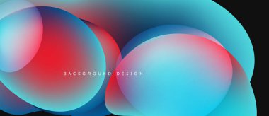 Soyut sıvı şekilleri örtüşür, canlı kırmızı ve mavi renkler yaratır. Arka planlar ve sunumlar için modern tasarım öğesi. Yumuşak geçişler görünür.