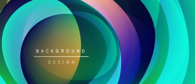 Soyut renkli katmanlar dinamik dairesel tasarım yaratır. Metin, merkez gradyan çemberde arkaplan tasarımı okuyor. Modern görsel sunum.