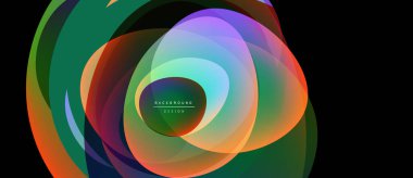 Soyut sıvı şekilleri örtüşür ve canlı renk değişimleri yaratır. Dinamik bileşim, hareket, enerji ve modern tasarım estetiğini öneriyor..