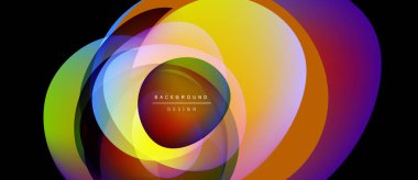 Abstract colorful layers create dynamic circular design. Vibrant gradients blend, forming modern background element. Smooth transitions, visual appeal.