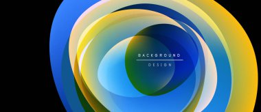 Soyut katmanlar dinamik görsel efekt yaratır. Renkler karışır, dairesel bileşim oluşturur. Arka planlar için modern tasarım ögesi.