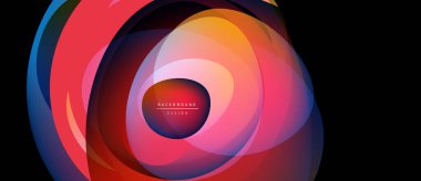 Soyut renkli katmanlar dinamik dairesel tasarım yaratır. Gradyan renkler harmanlanarak modern görsel etki oluşturuyor. Minimalist metin mevcut.