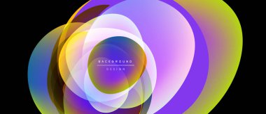 Abstract colorful layers create dynamic oval shapes. Gradient hues blend, forming modern background design. Text reads background design.