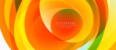 Abstract vibrant layers create swirling orange, yellow, green design. Modern aesthetic, dynamic composition, smooth gradients present.