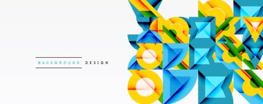 Soyut geometrik şekiller, canlı renkler, modern tasarım. Beyaz alan kompozisyona hakim, temiz estetik yaratıyor..