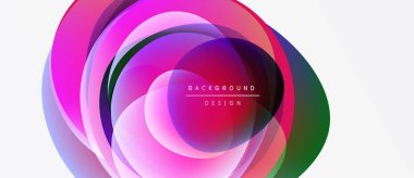 Soyut renkli katmanlar dinamik dairesel tasarım yaratır. Parlak pembeler, morlar, yeşiller kusursuz bir şekilde harmanlanır. Modern görsel element.