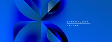 Abstract blue design features petal shapes, gradients, dynamic composition. Text reads background design. Modern, vibrant aesthetic.
