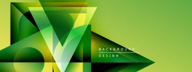 Soyut geometrik tasarım. Yeşil, sarı gradyanlar dinamik şekiller yaratır. Sunumlar ve markalaşma için modern arkaplan.