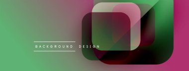 Abstract geometric shapes overlap. Green, pink, purple hues create modern background. Text reads background design. Minimalist style.