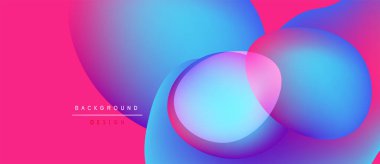 Canlı pembe, mavi renkler akışkan şekiller yaratır. Modern tasarım üst üste binen daireler, pürüzsüz geçişler içerir. Metin arkaplan tasarımı okur.