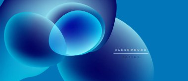 Soyut mavi tasarım, üst üste binen daireler, gradyanlar. Dijital projeler ve sunumlar için modern arkaplan uygun. Temiz, canlı estetik..